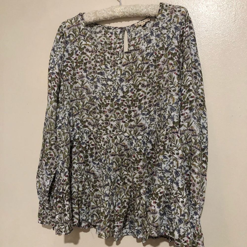 Tribal Tiered Floral Cottage Core  Scoop Neck Blouse. Size XL 100% Rayon